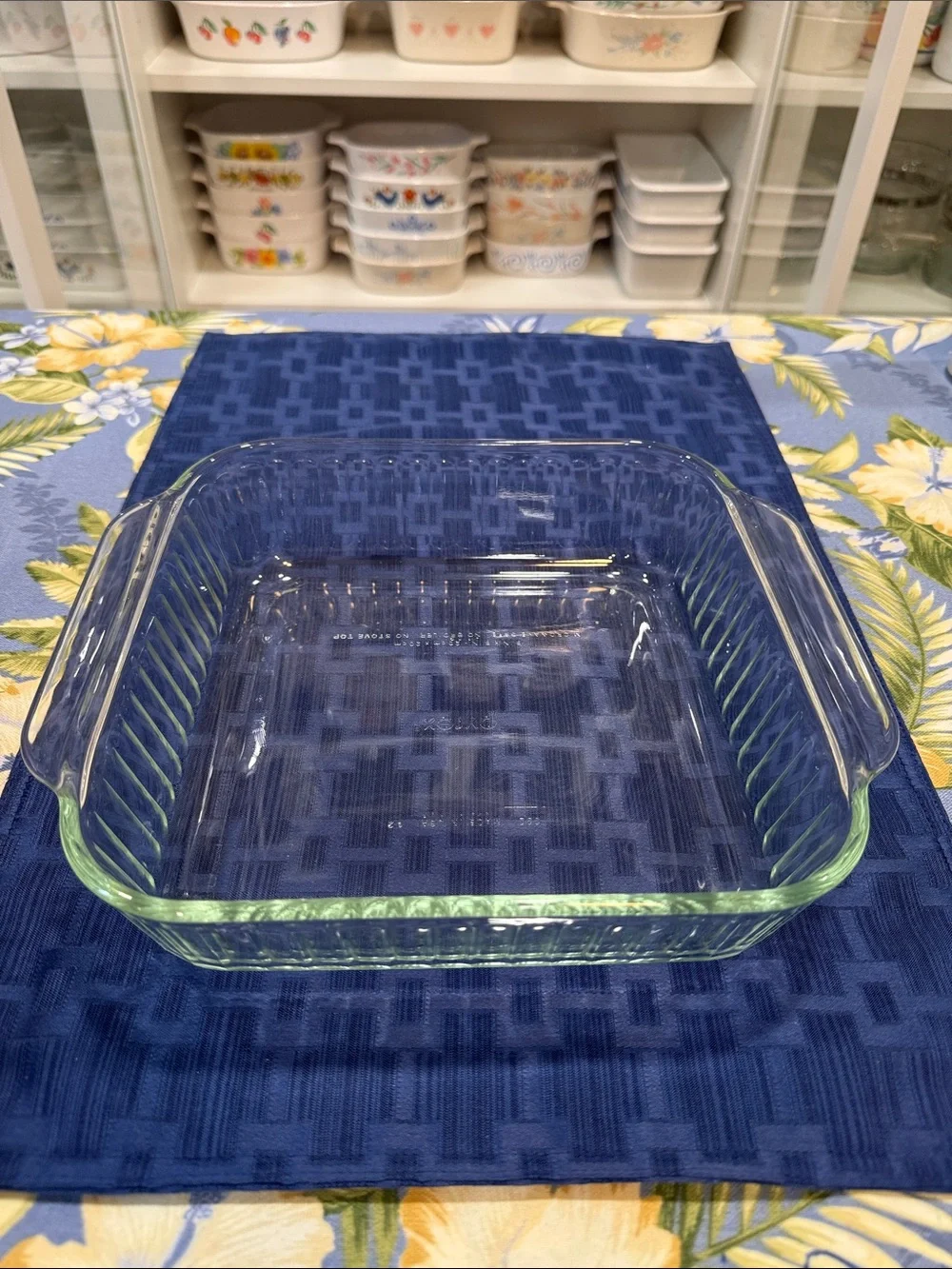 Pyrex Clear Square Baking Dish 8x8 with Subtle Green Tint and Handles